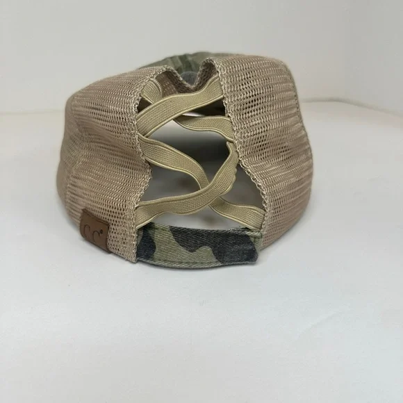 Women’s C.C. Camo Distressed Adjustable Ponytail Baseball Cap Hat - Picture 3 of 6